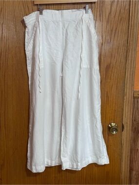 LOFT White Maxi Wide-Leg Drawstring Sz XL cotton  Pants